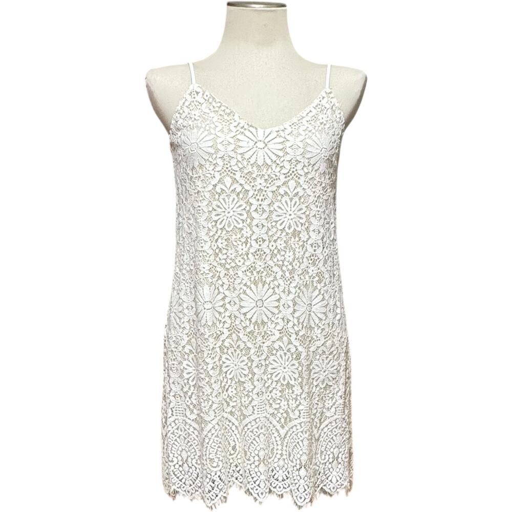 Socialite Lined Lace Mini Dress White Beige Medium